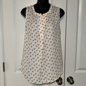 Loft mixed media light pink and blue birds tank size L petite
